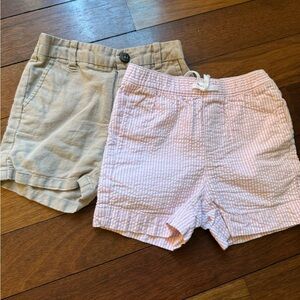 Bundle of Janie and Jack Tan Khaki and Pink Seersucker Shorts Sz 12-18M
